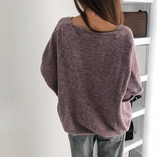Jednolity sweter damski casual z długim rękawem i dekoltem w serek - Czerwony S ze sklepu Intimica.pl w kategorii Swetry damskie - zdjęcie 178510909