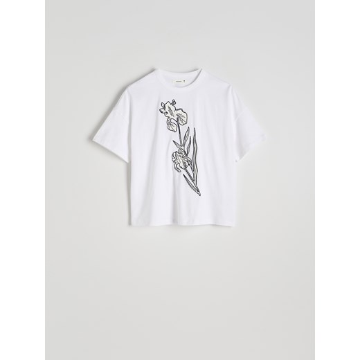 Reserved - Bawełniany T-shirt z haftem - biały Reserved XS Reserved