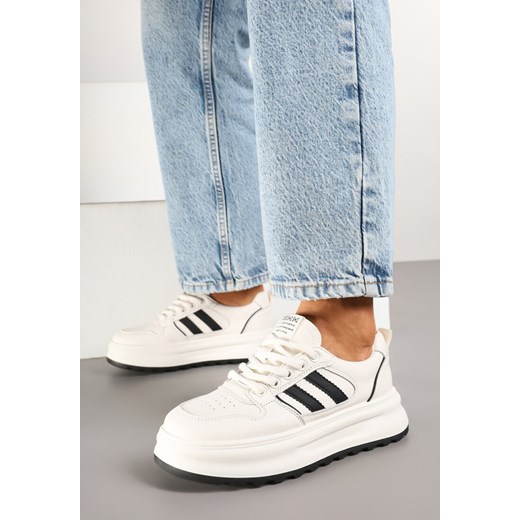 Beżowo-Czarne Sneakersy z Geometrycznym Wzorem Fonawia ze sklepu renee.pl w kategorii Buty sportowe damskie - zdjęcie 178524699