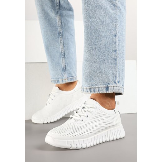 Białe Sneakersy ze Skóry Naturalnej z Perforacją na Tłoczonej Podeszwie Setilora ze sklepu renee.pl w kategorii Buty sportowe damskie - zdjęcie 178524735