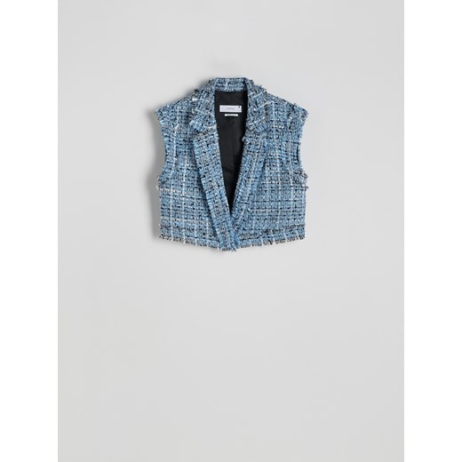 Reserved - Krótka tweedowa kamizelka - niebieski Reserved XL Reserved
