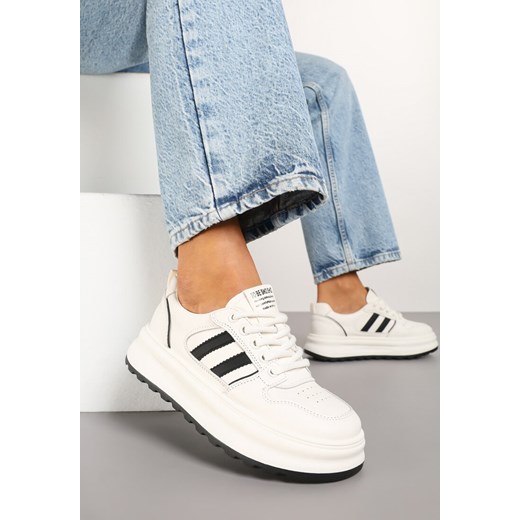 Beżowo-Czarne Sneakersy Ozdobione Paskami Foneria ze sklepu born2be.pl w kategorii Buty sportowe damskie - zdjęcie 178529358
