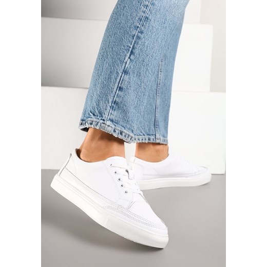 Białe Sneakersy Skórzane z Przeszyciami Setalith ze sklepu born2be.pl w kategorii Buty sportowe damskie - zdjęcie 178529397