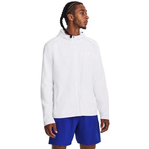 Męska kurtka do biegania Under Armour UA Storm Run Hooded Jacket - biała ze sklepu Sportstylestory.com w kategorii Kurtki męskie - zdjęcie 178529829