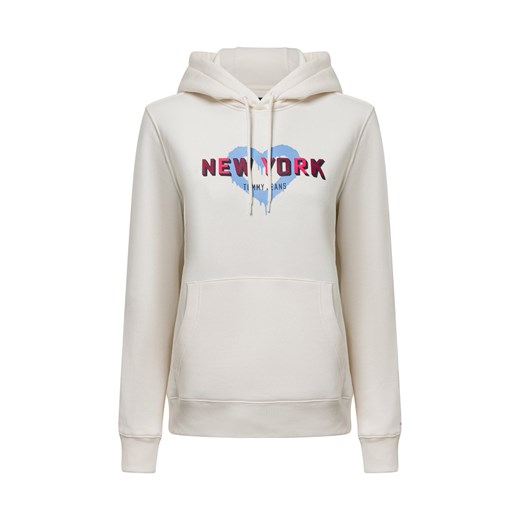 Tommy Jeans Damski sweter z kapturem Kobiety Bawełna écru jednolity ze sklepu vangraaf w kategorii Bluzy damskie - zdjęcie 178530448