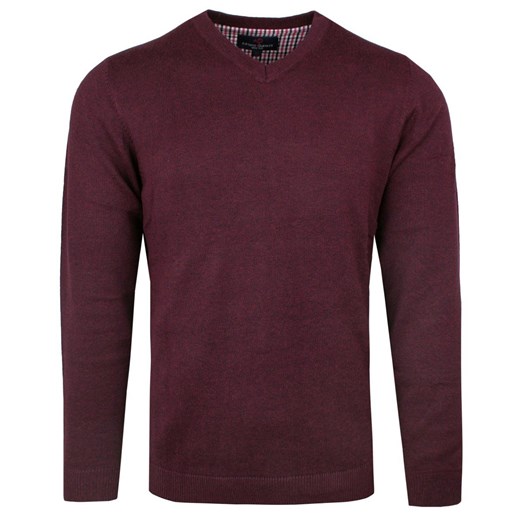 Męski Klasyczny Sweter w Serek (V-Neck) - Bordo SWADGAW24winemelV ze sklepu JegoSzafa.pl w kategorii Swetry męskie - zdjęcie 178533559