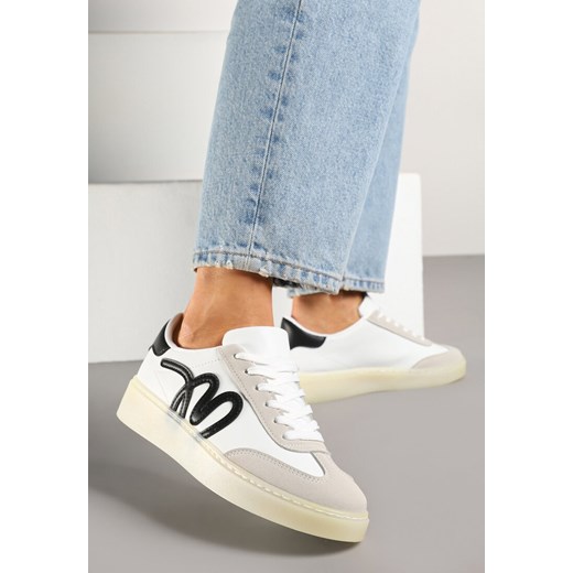 Białe Sneakersy Kultowe Tenisówki Zdobione Abstrakcyjną Aplikacją Fendiva ze sklepu renee.pl w kategorii Buty sportowe damskie - zdjęcie 178539947