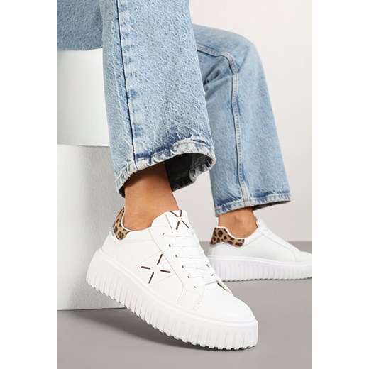 Białe Panterkowe Sneakersy na Platformie z Tłoczeniem i Brokatową Wstawką Nuselin ze sklepu renee.pl w kategorii Buty sportowe damskie - zdjęcie 178540106