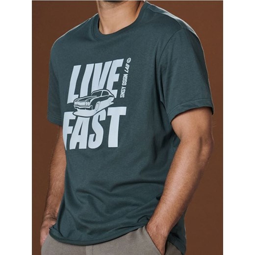 Sinsay - Koszulka z napisem - khaki ze sklepu Sinsay w kategorii T-shirty męskie - zdjęcie 178541569