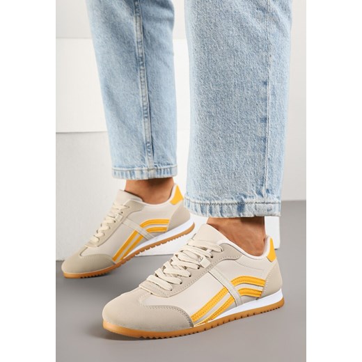 Beżowo-Pomarańczowe Sneakersy w Stylu Kultowych Tenisówek z Ozdobnymi Przeszyciami Wendiva ze sklepu born2be.pl w kategorii Buty sportowe damskie - zdjęcie 178541975