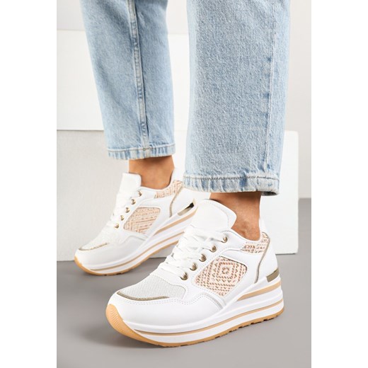 Białe Sneakersy na Koturnie Ozdobione Brokatem Tilliante ze sklepu born2be.pl w kategorii Buty sportowe damskie - zdjęcie 178542176