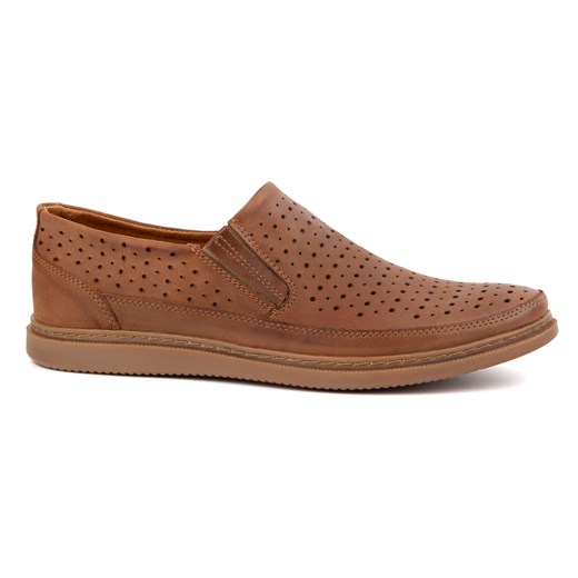 Buty męskie skórzane ażurowe 2107L na lato camel ze sklepu butyolivier w kategorii Półbuty męskie - zdjęcie 178543469