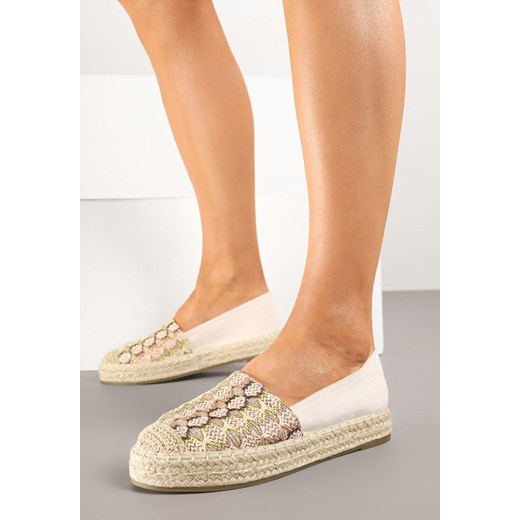Ciemnobeżowe Espadryle Ozdobione Plecionką i Geometrycznym Motywem Sdivoria ze sklepu renee.pl w kategorii Espadryle damskie - zdjęcie 178545026