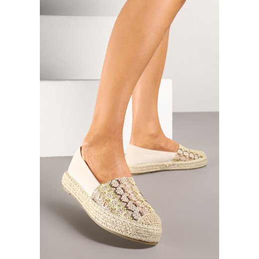 Ciemnobeżowe Espadryle z Plecionym Sznurkiem i Geometrycznym Wzorem Sdivira ze sklepu born2be.pl w kategorii Espadryle damskie - zdjęcie 178545738