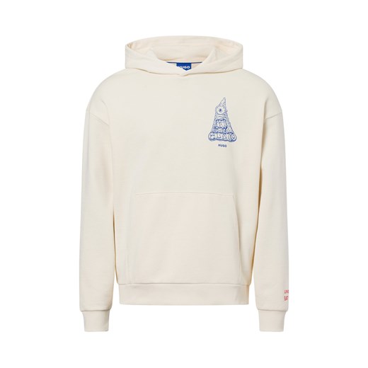 HUGO BLUE Męska bluza z kapturem - Nizzeriohood Mężczyźni Bawełna écru jednolity ze sklepu vangraaf w kategorii Bluzy męskie - zdjęcie 178551525