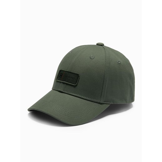 Męska czapka bejsbolówka z daszkiem i patchem – khaki V3 OM-ACCS-0103 ze sklepu ombre w kategorii Czapki z daszkiem męskie - zdjęcie 178555099