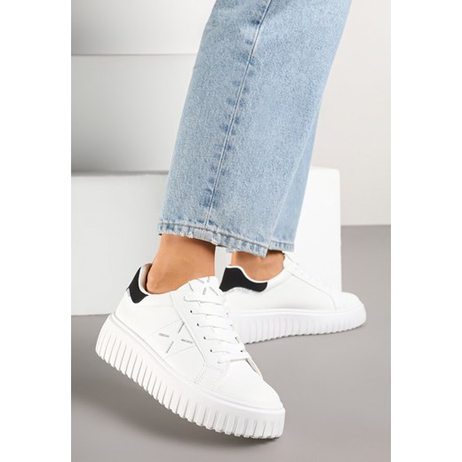 Biało-Czarne Sneakersy na Grubej Tłoczonej Podeszwie z Brokatem Nusandra ze sklepu born2be.pl w kategorii Buty sportowe damskie - zdjęcie 178559879