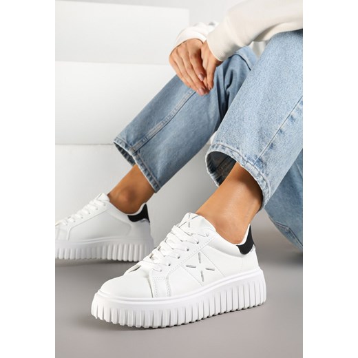 Biało-Czarne Sneakersy na Platformie z Tłoczeniem i Brokatową Wstawką Nuselin ze sklepu renee.pl w kategorii Buty sportowe damskie - zdjęcie 178560247