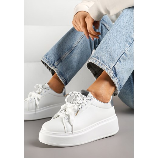 Biało-Srebrne Sneakersy z Podwójnym Sznurowaniem Zdivoria ze sklepu renee.pl w kategorii Buty sportowe damskie - zdjęcie 178560406