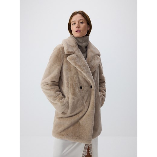 Reserved - Płaszcz ze sztucznego futerka - złamana biel Reserved M promocja Reserved