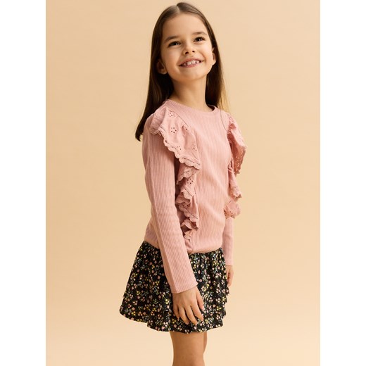 Reserved - Prążkowana koszulka z falbaną - pastelowy róż Reserved 122 (6-7 lat) Reserved