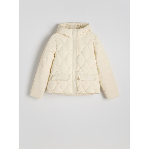 Reserved - Pikowana kurtka z kapturem - złamana biel Reserved S Reserved