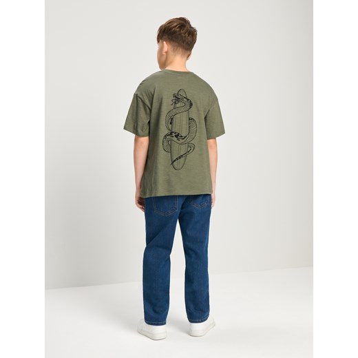 Sinsay - Koszulka z nadrukiem na plecach - khaki Sinsay 152 Sinsay