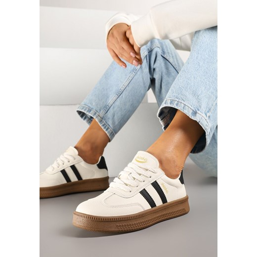 Beżowo-Czarne Sneakersy Sportowe z Ozdobnymi Paskami i Przeszyciami Wenilan ze sklepu renee.pl w kategorii Buty sportowe damskie - zdjęcie 178562428