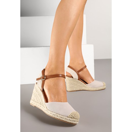 Beżowe Sandały Vices w Stylu Espadryli na Koturnie z Plecionki Amoiella ze sklepu renee.pl w kategorii Espadryle damskie - zdjęcie 178562956