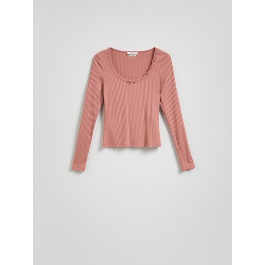 Reserved - Longsleeve z kokardką - jasnofioletowy Reserved XL Reserved