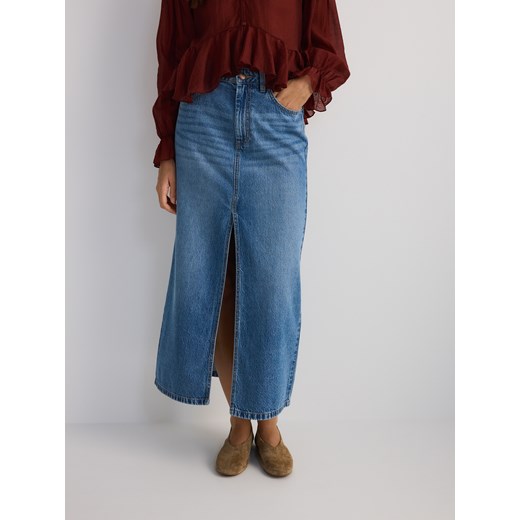 Reserved - Jeansowa spódnica midi z rozcięciem - niebieski Reserved S Reserved