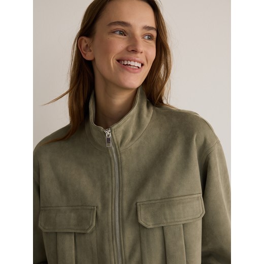Reserved - Kurtka oversize z imitacji zamszu - jasnozielony Reserved L Reserved