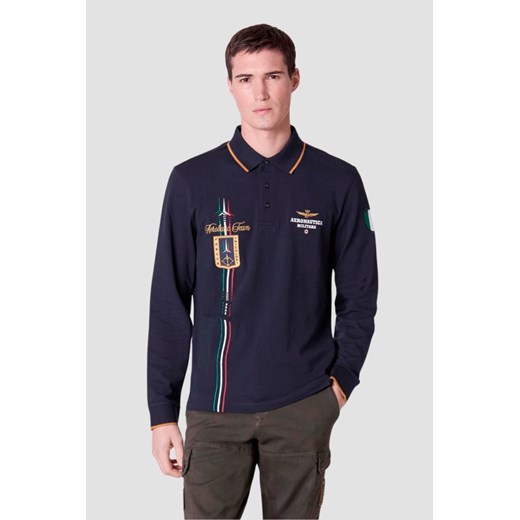 AERONAUTICA MILITARE Granatowa męska koszulka polo Piqué, Rozmiar M ze sklepu outfit.pl w kategorii T-shirty męskie - zdjęcie 178563875