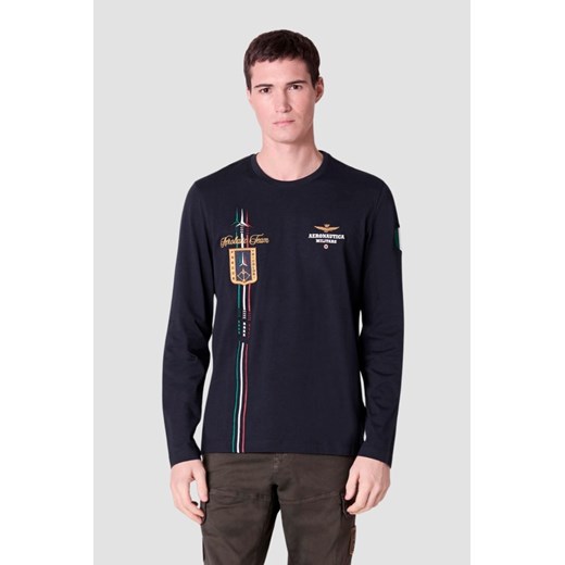 AERONAUTICA MILITARE Granatowy męski longsleeve Crew neck, Rozmiar M ze sklepu outfit.pl w kategorii T-shirty męskie - zdjęcie 178563916