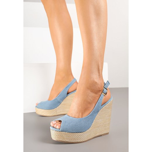 Niebieskie Sandały z Imitacji Zamszu na Koturnie z Odkrytą Piętą Caldiva ze sklepu born2be.pl w kategorii Espadryle damskie - zdjęcie 178567755