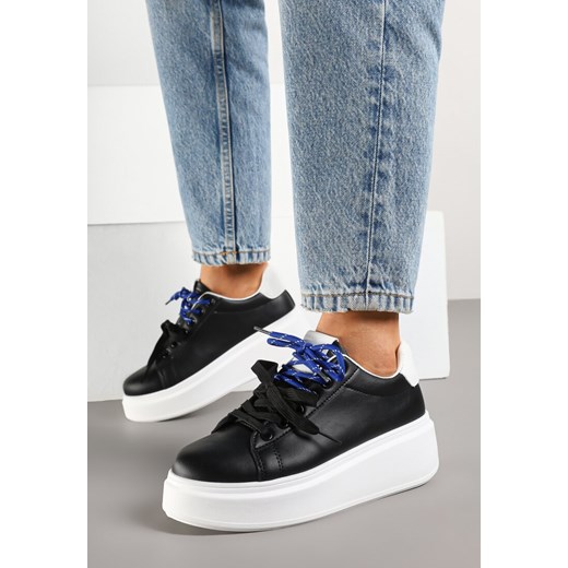 Czarno-Białe Sneakersy Ozdobione Podwójnym Wiązaniem Zdivane ze sklepu born2be.pl w kategorii Buty sportowe damskie - zdjęcie 178567986