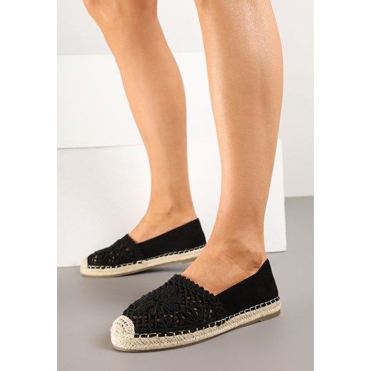 Czarne Ażurowe Espadryle Ozdobione Plecionym Sznurkiem Sdivaya ze sklepu born2be.pl w kategorii Espadryle damskie - zdjęcie 178568076