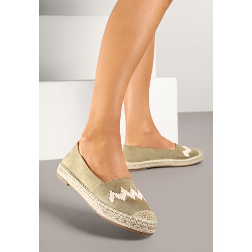 Zielone Espadryle z Plecionką i Motywem Zygzaków Sdivaria 37 promocja born2be.pl