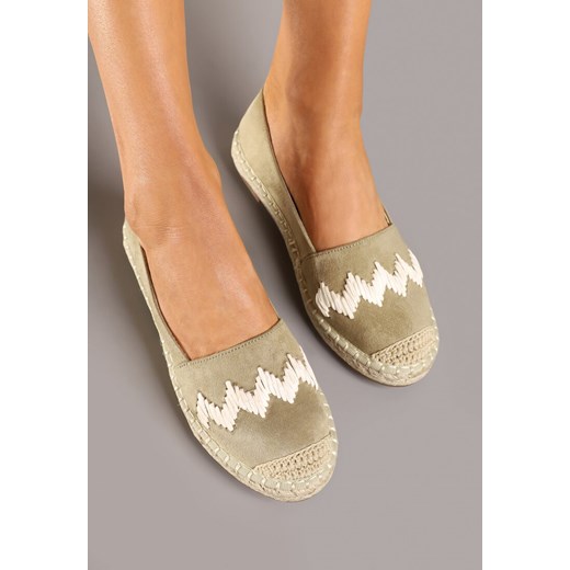 Zielone Espadryle z Plecionką i Motywem Zygzaków Sdivaria 41 promocja born2be.pl