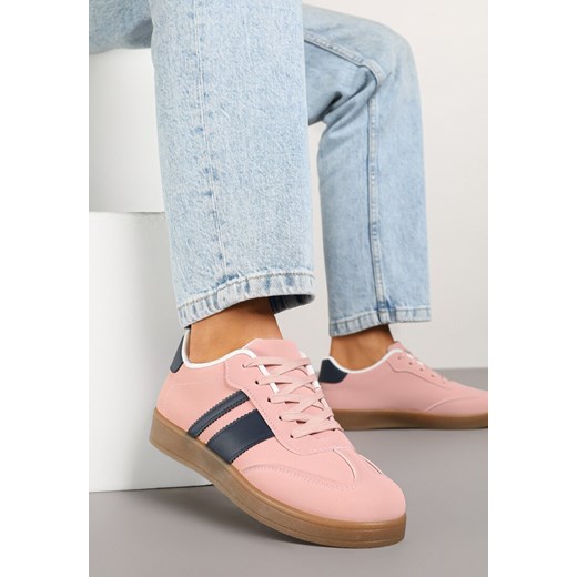 Różowe Sneakersy Typu Tenisówki Ozdobione Paskami Amolana ze sklepu renee.pl w kategorii Buty sportowe damskie - zdjęcie 178569377
