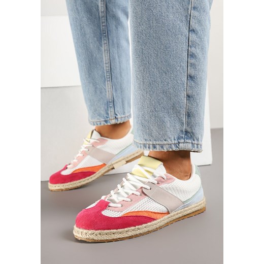 Biało-Czerwone Sneakersy Typu Kultowe Tenisówki Zdobione Przeszyciami Grelloti ze sklepu renee.pl w kategorii Buty sportowe damskie - zdjęcie 178569695