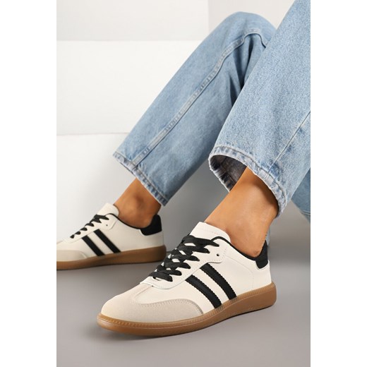 Beżowo-Czarne Casualowe Sneakersy na Płaskiej Podeszwie z Paskami Jereria ze sklepu renee.pl w kategorii Buty sportowe damskie - zdjęcie 178569749