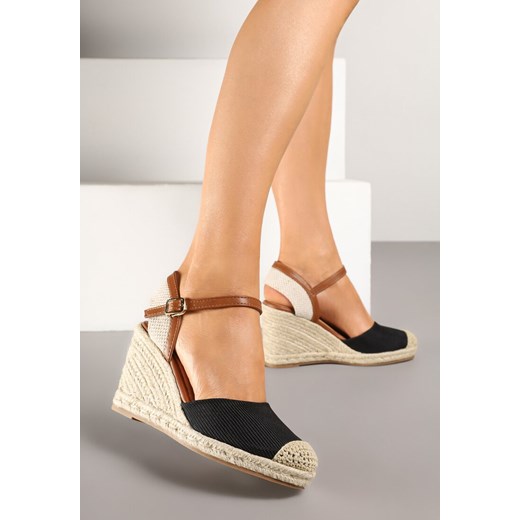 Czarne Sandały Vices w Stylu Espadryli na Koturnie z Plecionki Amoiella ze sklepu renee.pl w kategorii Espadryle damskie - zdjęcie 178570089
