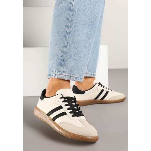 Beżowo-Czarne Płaskie Sneakersy Ozdobione Paskami Glaria ze sklepu born2be.pl w kategorii Buty sportowe damskie - zdjęcie 178571328