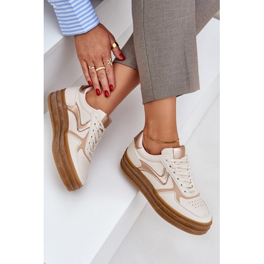 Sneakersy Damskie Platforma Beżowe Annines ze sklepu ZAZOO w kategorii Buty sportowe damskie - zdjęcie 178576686