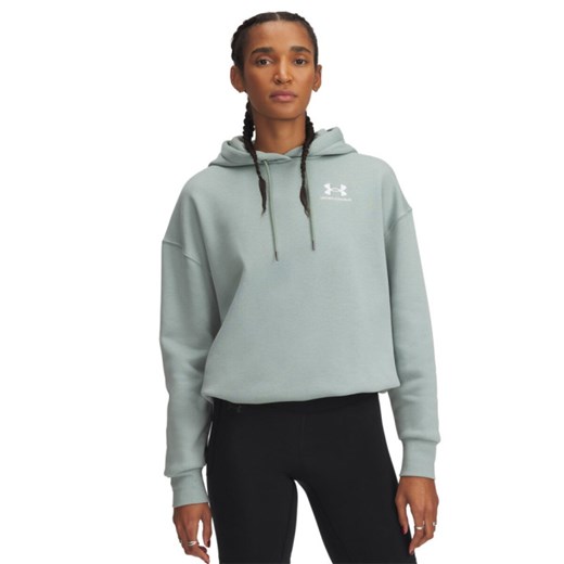 Damska bluza dresowa nierozpinana z kapturem Under Armour UA Icon Fleece OS Hoodie - zielona ze sklepu Sportstylestory.com w kategorii Bluzy damskie - zdjęcie 178577087