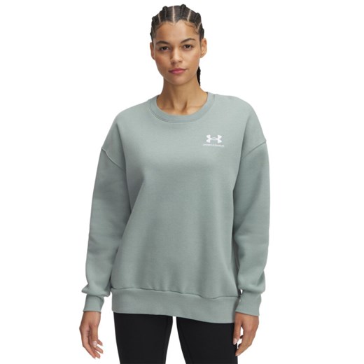 Damska bluza dresowa nierozpinana bez kaptura Under Armour UA Icon Fleece OS Crew - zielona ze sklepu Sportstylestory.com w kategorii Bluzy damskie - zdjęcie 178577105