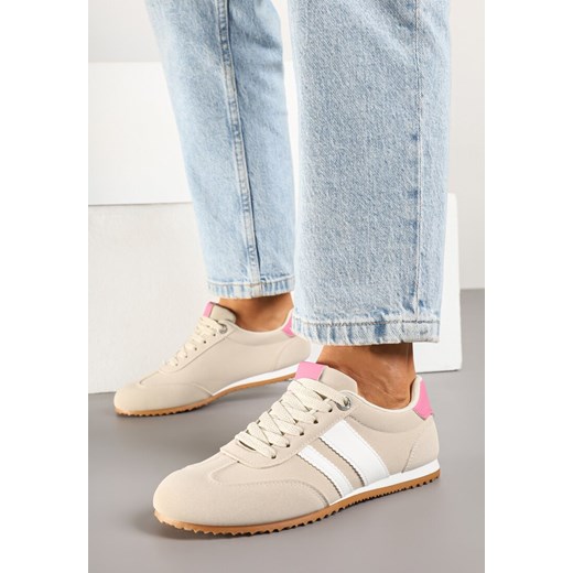 Beżowe Sneakersy Ozdobione Paskami Amoissea ze sklepu born2be.pl w kategorii Buty sportowe damskie - zdjęcie 178582769