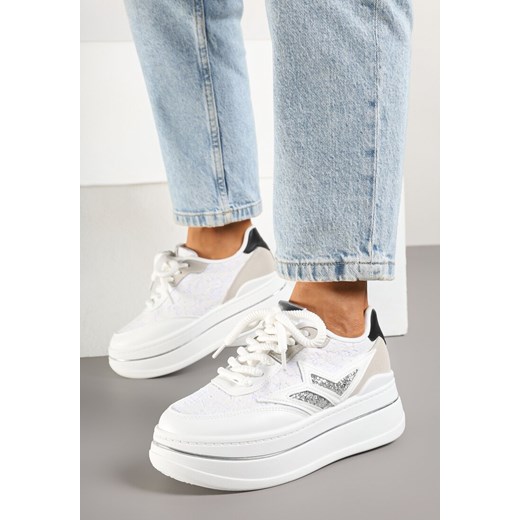 Białe Sneakersy na Grubej Podeszwie z Gwiazdą i Brokatem Telesaris ze sklepu born2be.pl w kategorii Buty sportowe damskie - zdjęcie 178582988