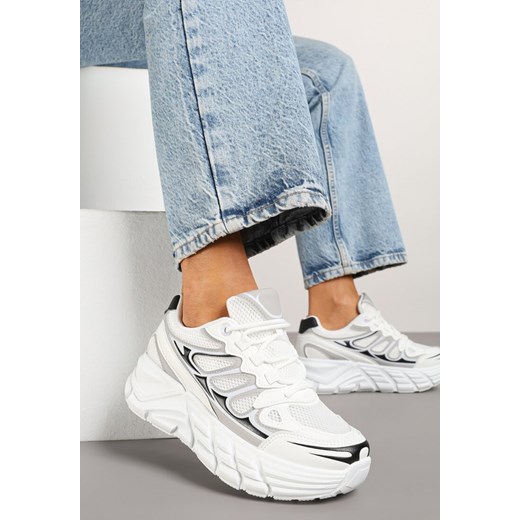 Białe Sneakersy w Streetwearowym Stylu na Grubej Podeszwie z Tłoczeniami Siltewi ze sklepu born2be.pl w kategorii Buty sportowe damskie - zdjęcie 178583027